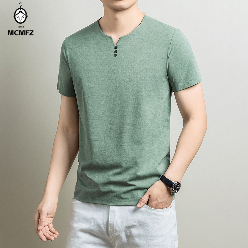 Summer Clothing Types - T-shirt Henley basique pour homme, en