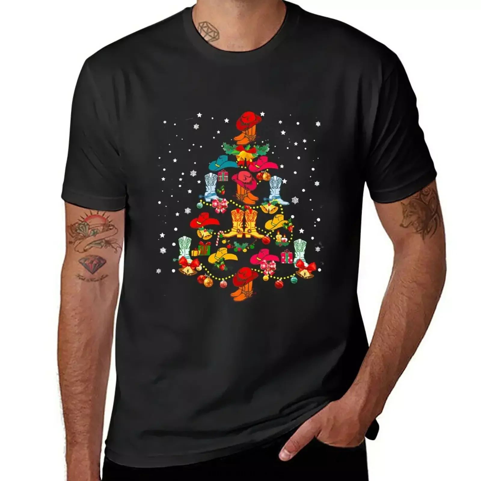 Summer Clothing Aesthetic - T-shirt Cowboy Boots Christmas Tree, chemises